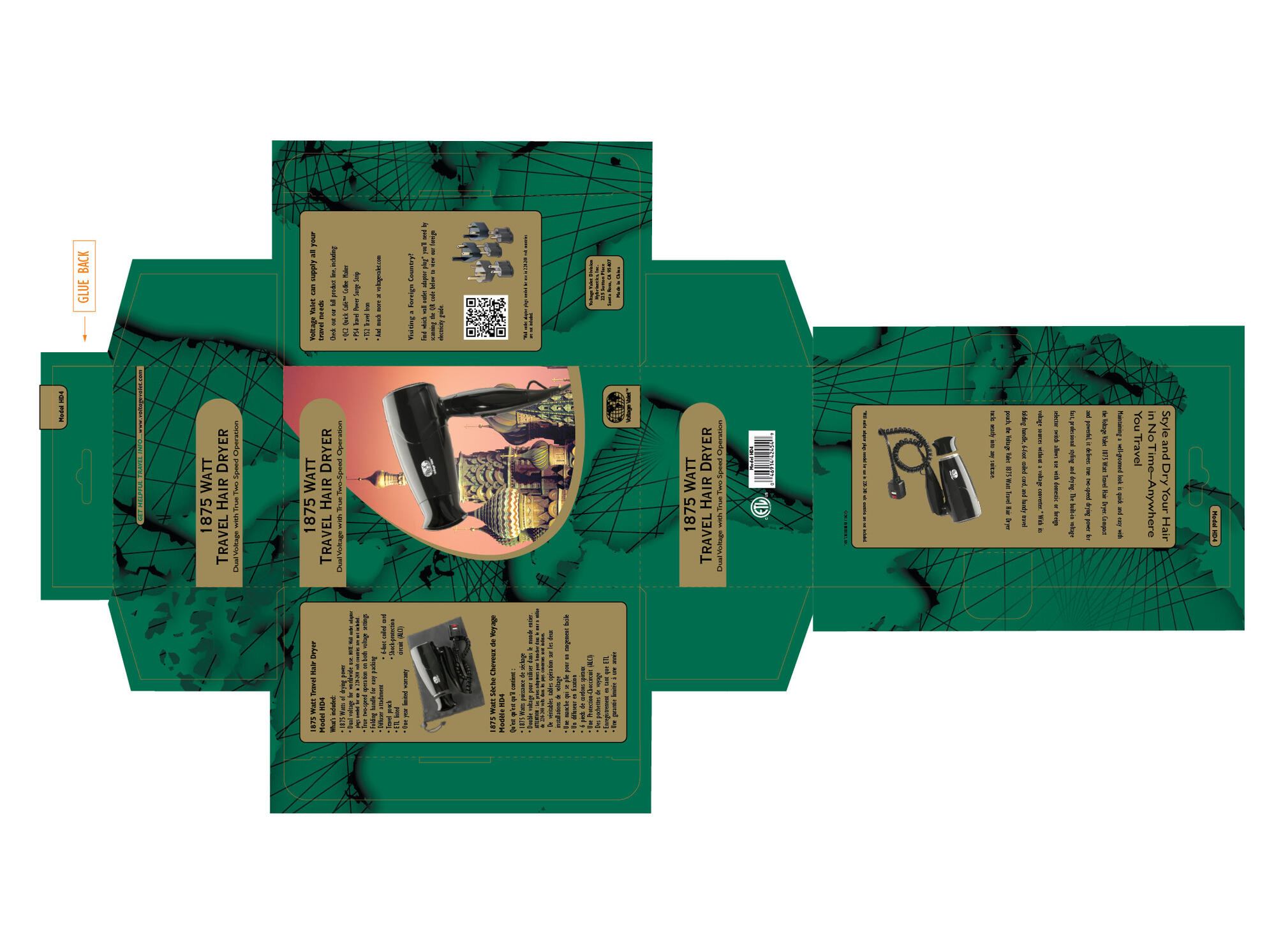 Voltage Valet | Travel Hair Dryer Package Dieline