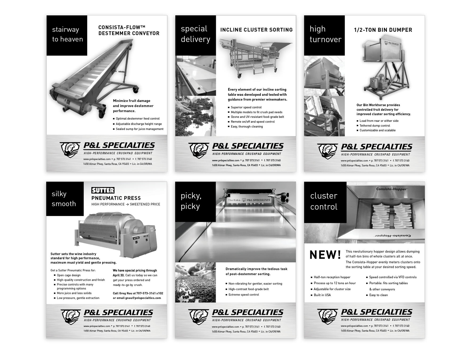 P&L Specialties | Wine Business Monthly Black & White Quarter-Page Ads