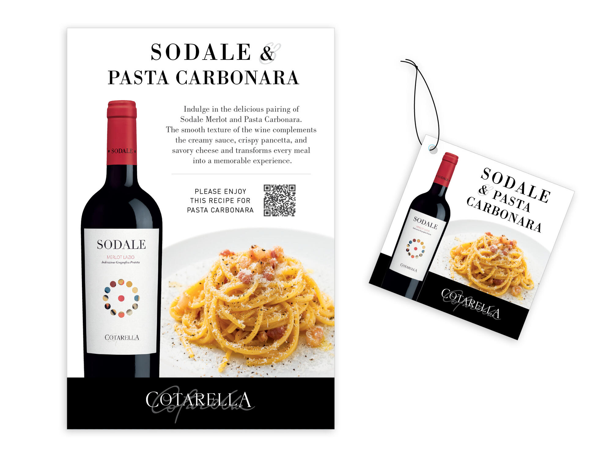 Cotarella | Sodale & Pasta Carbonara Recipe Table Tent & String Tie Necker