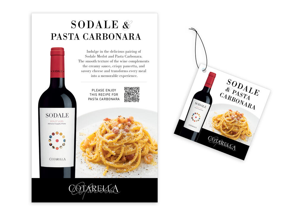 Cotarella | Sodale & Pasta Carbonara Recipe Table Tent & String Tie Necker