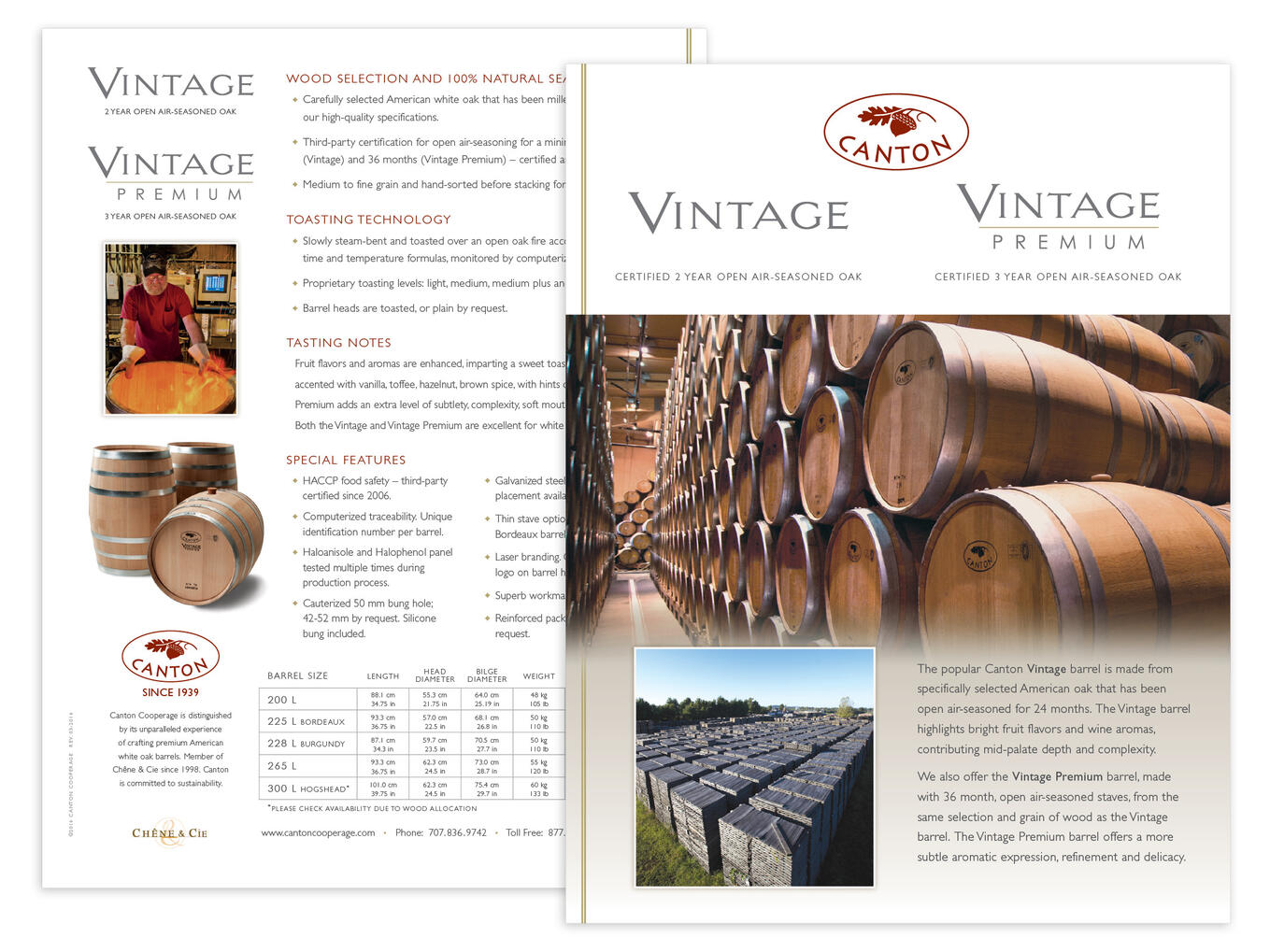 Canton Cooperage Vintage &amp; Vintage Premium Sales Sheet